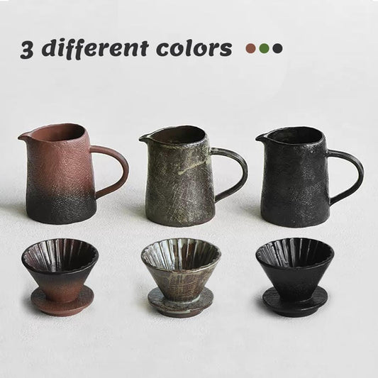 Coffee dripper set, V60, Pour Over, Dark green red & black Coffee Server set,coffee Dripper,Pour Over, Coffee Gift Set, artwork gift for her MUDxHAND