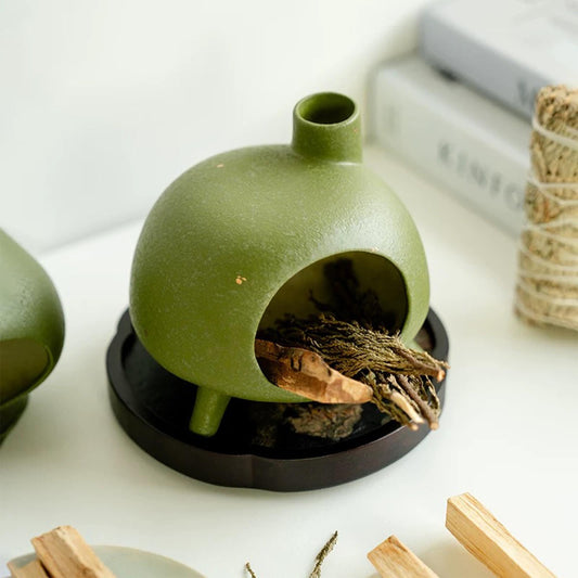 Green Ceramic Burner, Aromatherapy Oil Diffuser, Ceramic burner, fragrance burner, Fragrance Diffuser, Roast Oven MUDxHAND