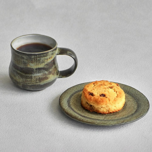 Ceramic Coffee Mug with Saucer Set: Espresso Cup, Textured Glaze Three color MUDxHAND
