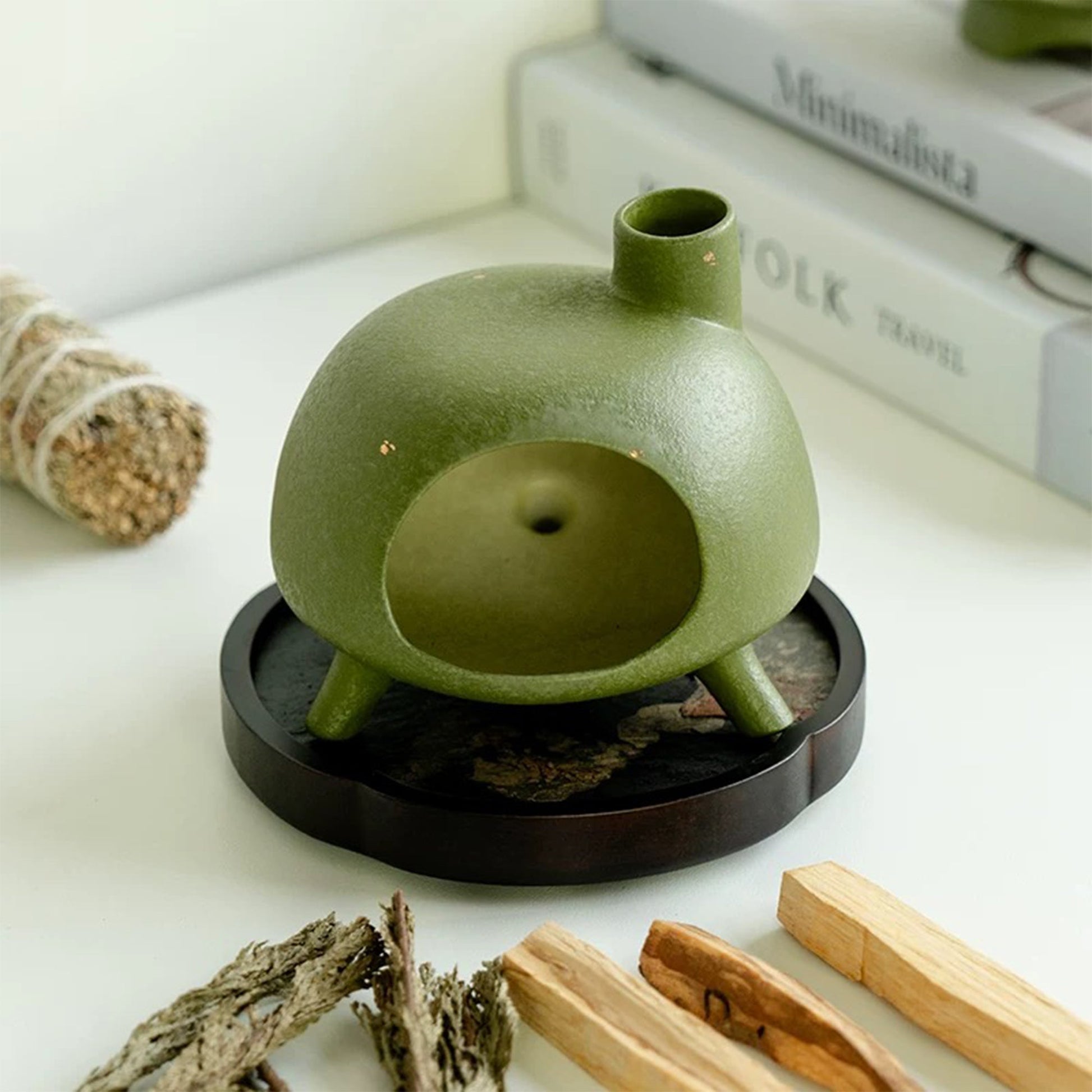 Green Palo Santo Burner, Aromatherapy herbs Diffuser, Fragrance burner MUDxHAND