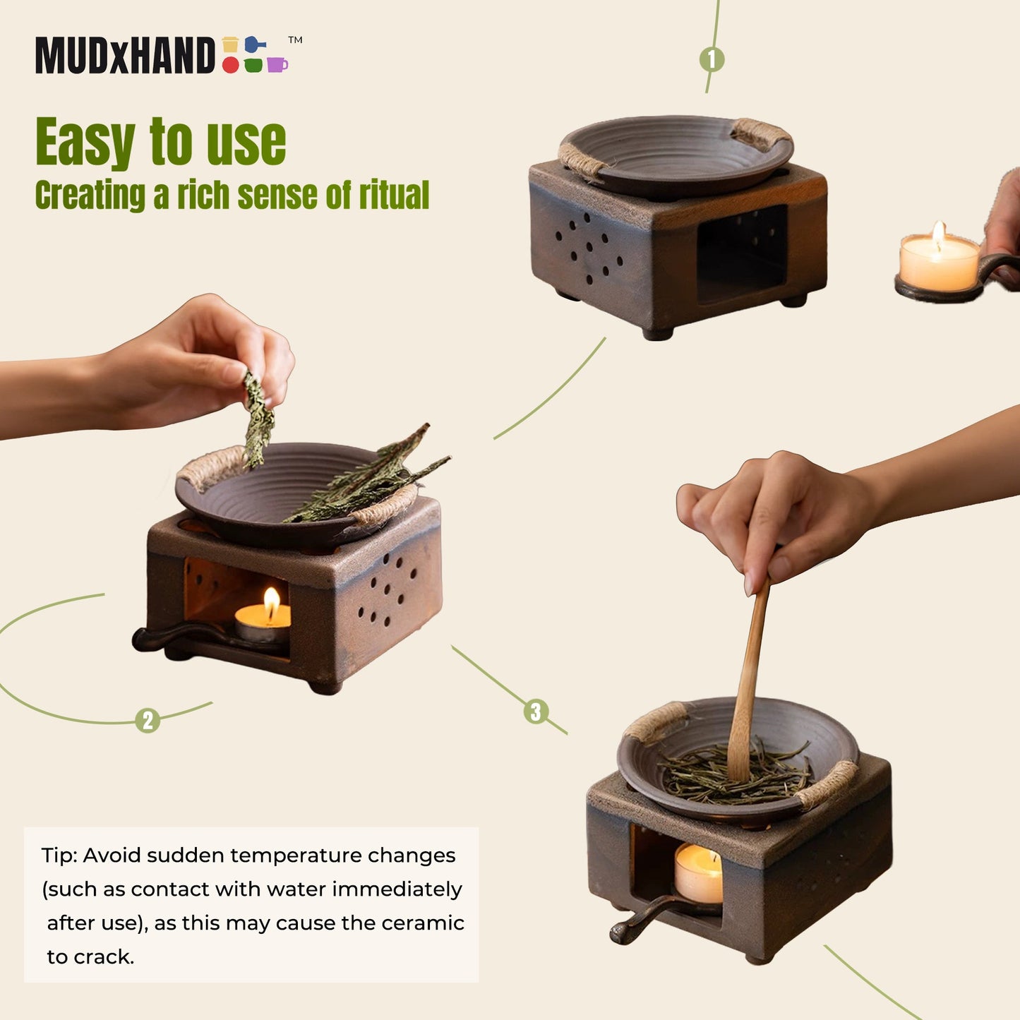 Ceramic Aromatherapy Burner - Modern Wax Melt Warmer & Essential Oil Burner - 5 Color availiable MUDxHAND