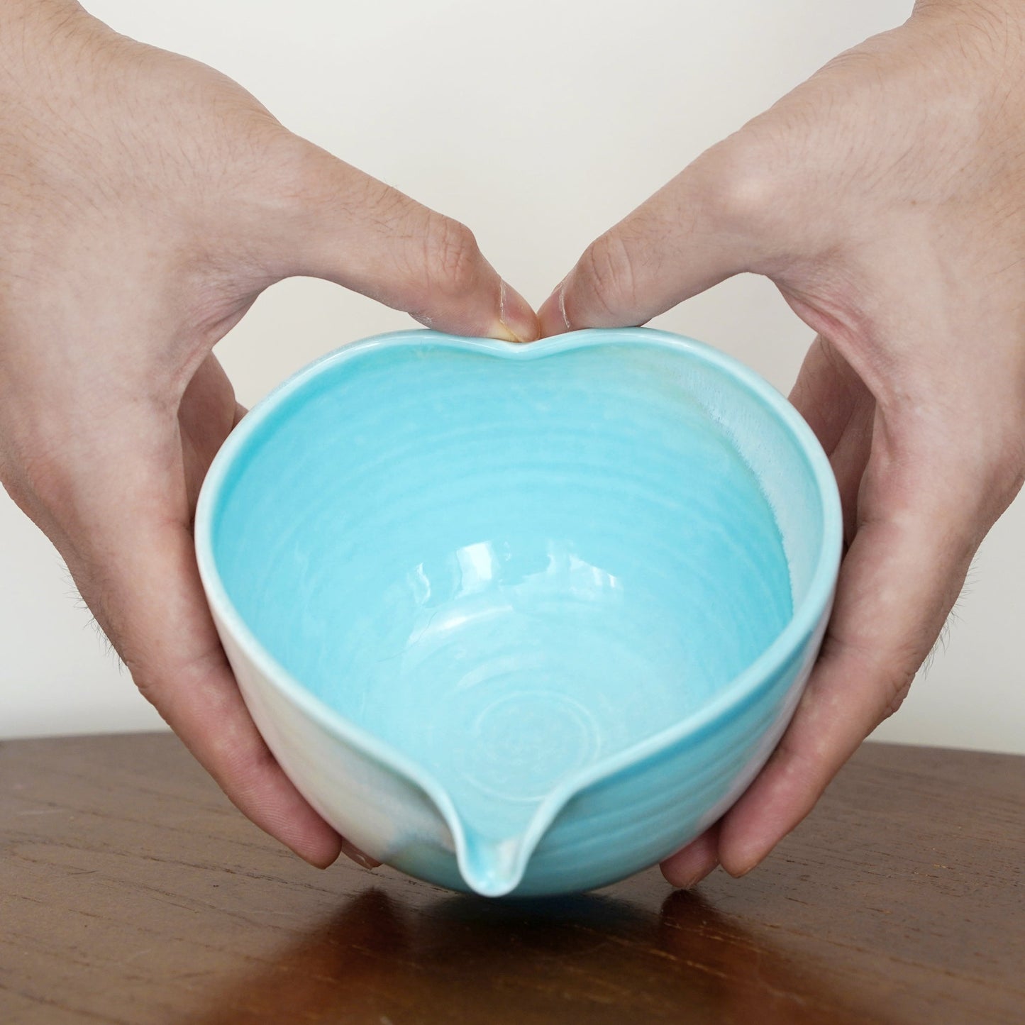 Blue heart shaped Matcha bowl Set Mudhandceramic