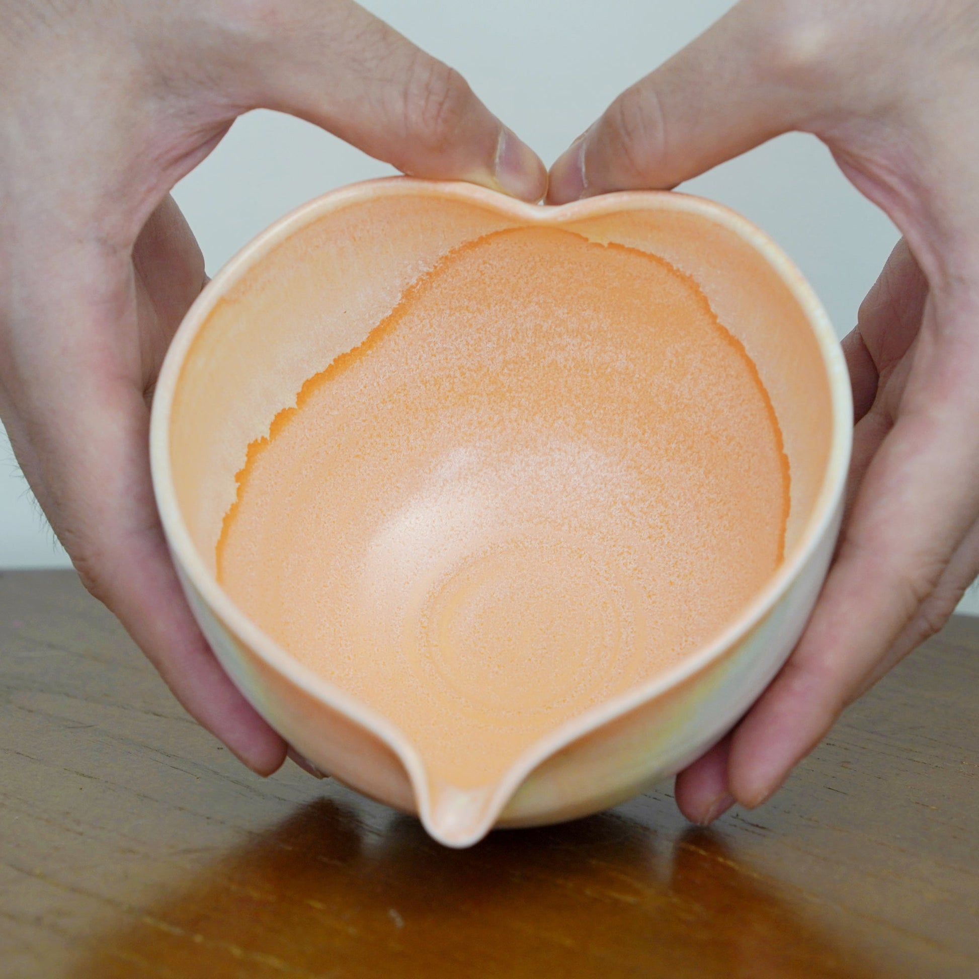 Orange Heart Shaped Matcha Bowl Set Mudhandceramic