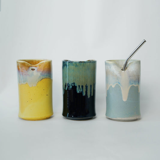 18oz Ceramic iced coffee Cup With Straw, iced Coffee Cocktail Cup Mudhandceramics