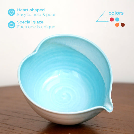 Blue heart shaped Matcha bowl Set Mudhandceramic