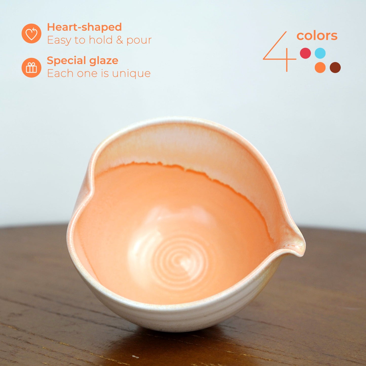 Orange Heart Shaped Matcha Bowl Set Mudhandceramic