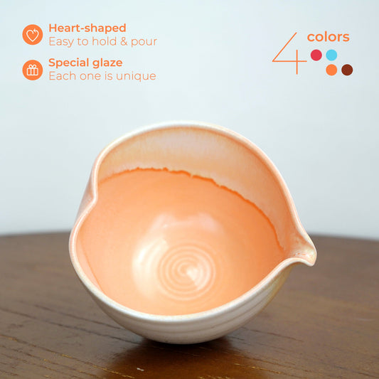 Orange Heart Shaped Matcha Bowl Set Mudhandceramic