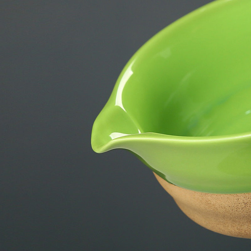 White&Green Pottery Matcha Bowl Set with Spout,Bamboo Whisk Mudhandceramic