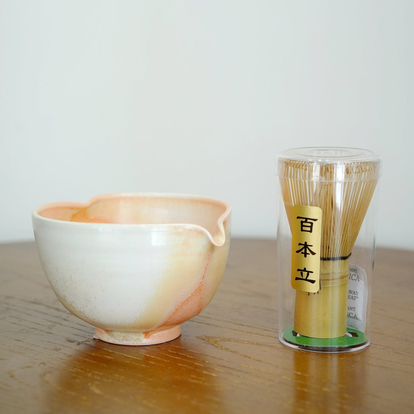 Orange Heart Shaped Matcha Bowl Set Mudhandceramic