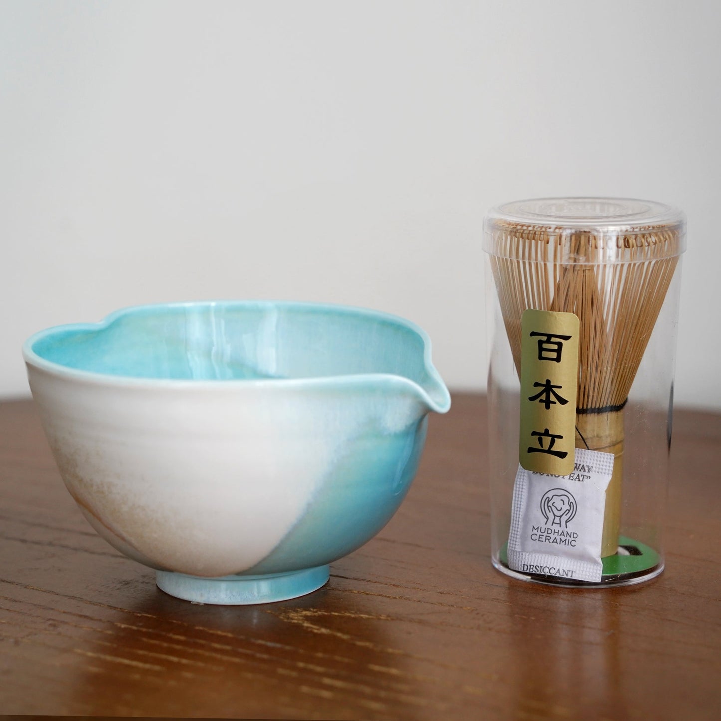 Blue heart shaped Matcha bowl Set Mudhandceramic