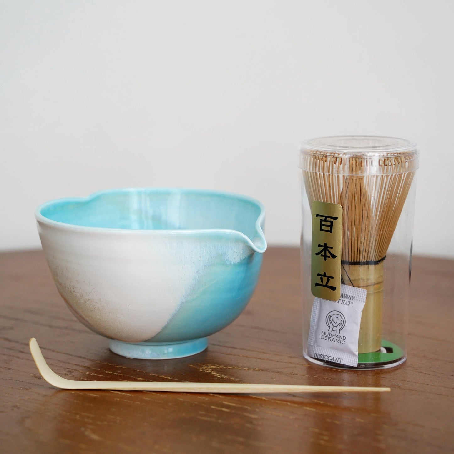 Blue heart shaped Matcha bowl Set Mudhandceramic