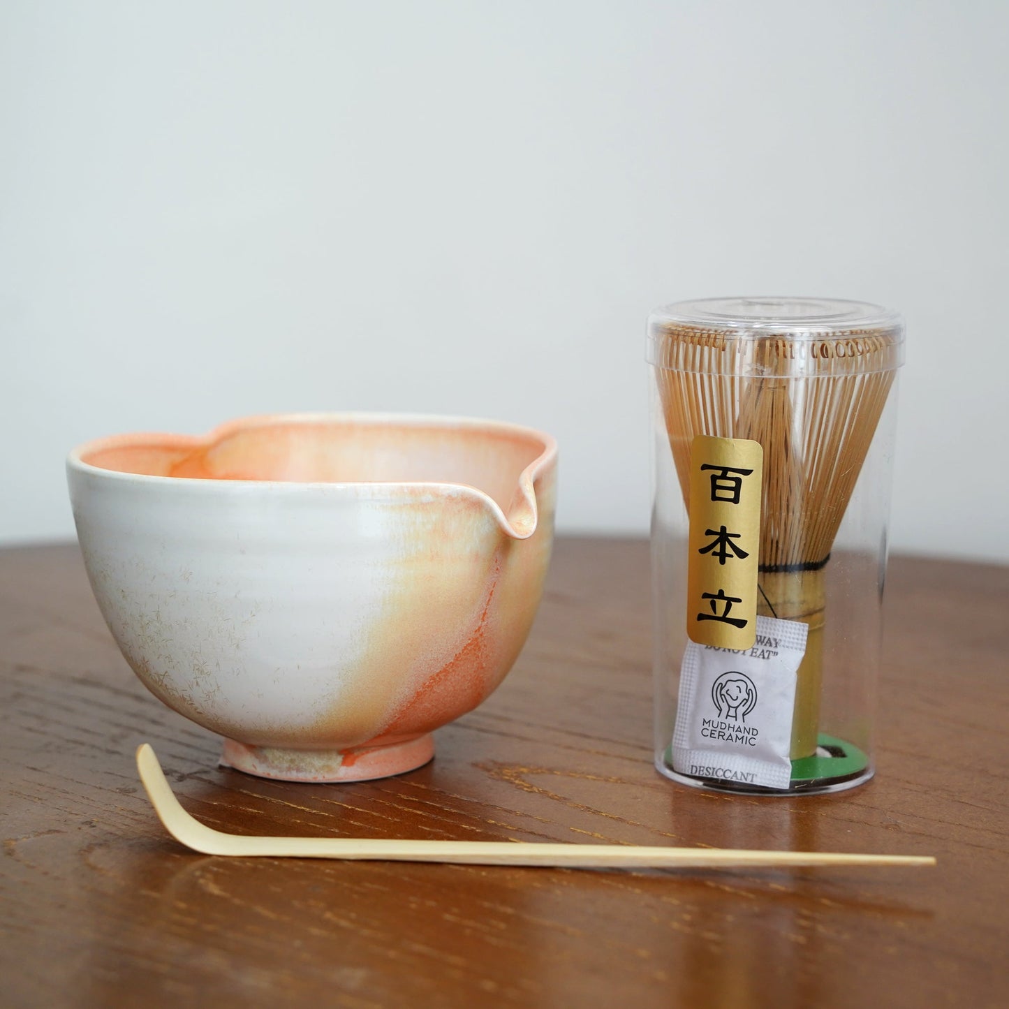 Orange Heart Shaped Matcha Bowl Set Mudhandceramic