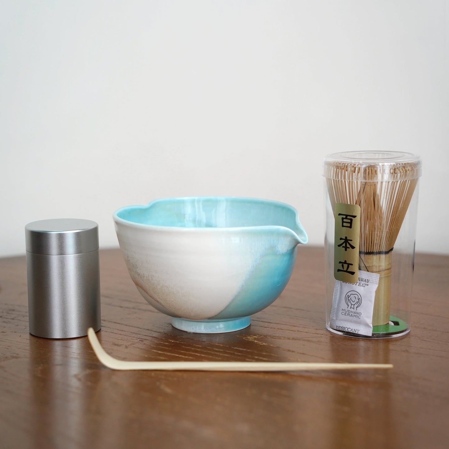 Blue heart shaped Matcha bowl Set Mudhandceramic