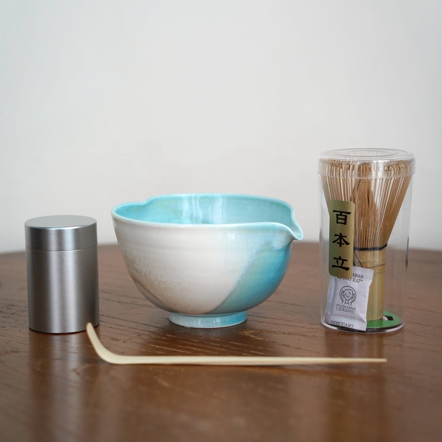 Blue heart shaped Matcha bowl Set Mudhandceramic