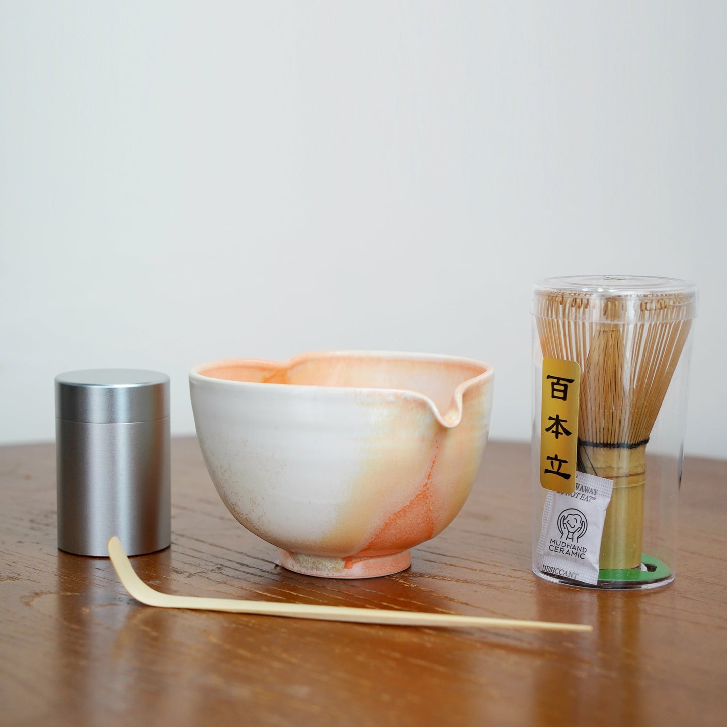 Orange Heart Shaped Matcha Bowl Set Mudhandceramic