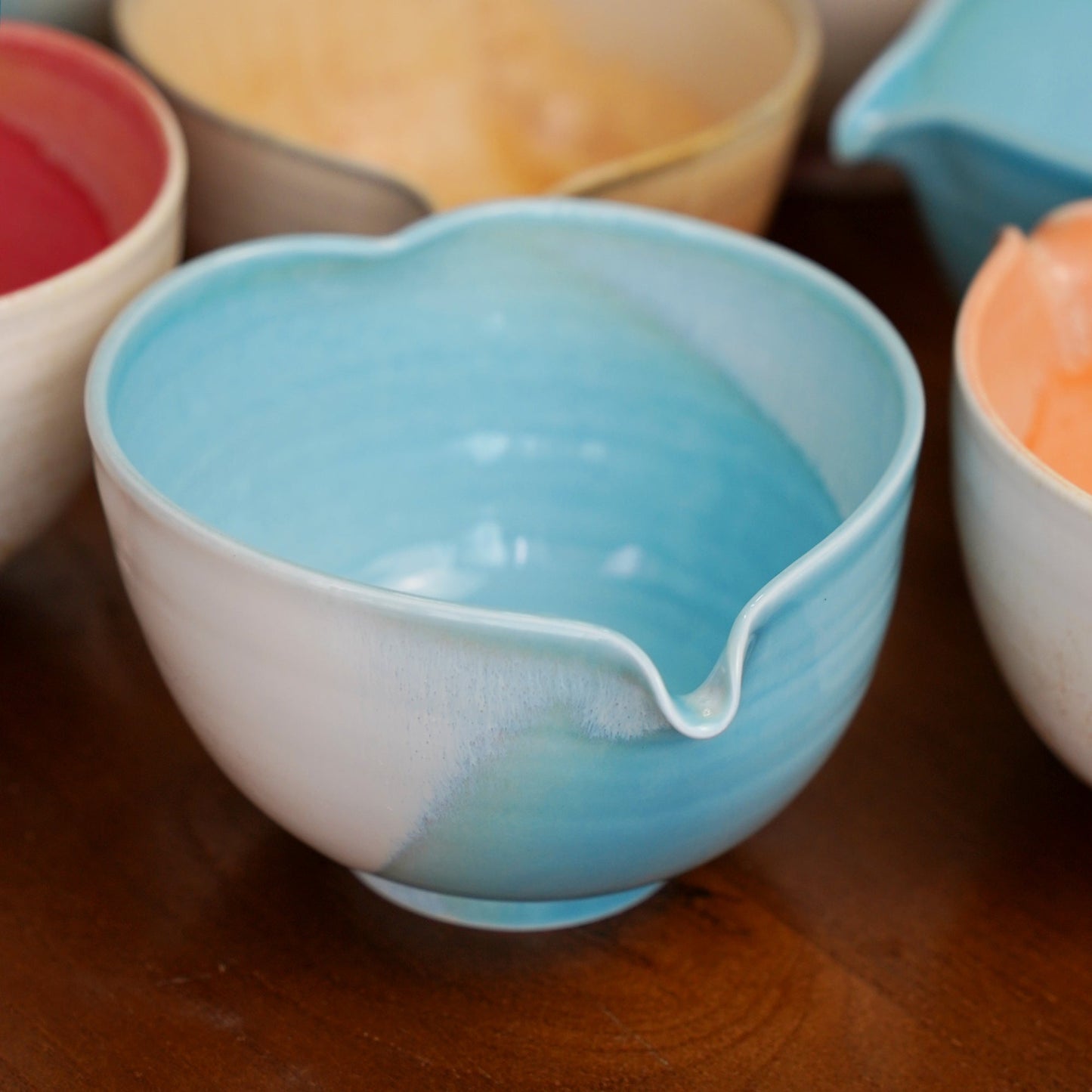 Blue heart shaped Matcha bowl Set Mudhandceramic