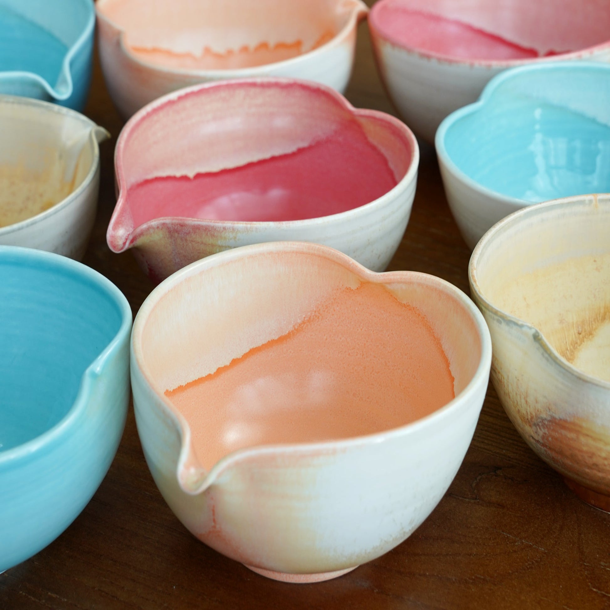 Orange Heart Shaped Matcha Bowl Set Mudhandceramic