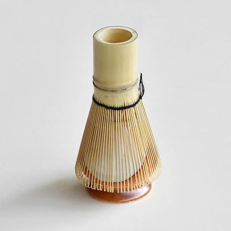 Bamboo Whisk and ceramic Holder caramel  - Handcrafted Asian Tea Ceremony Accessories