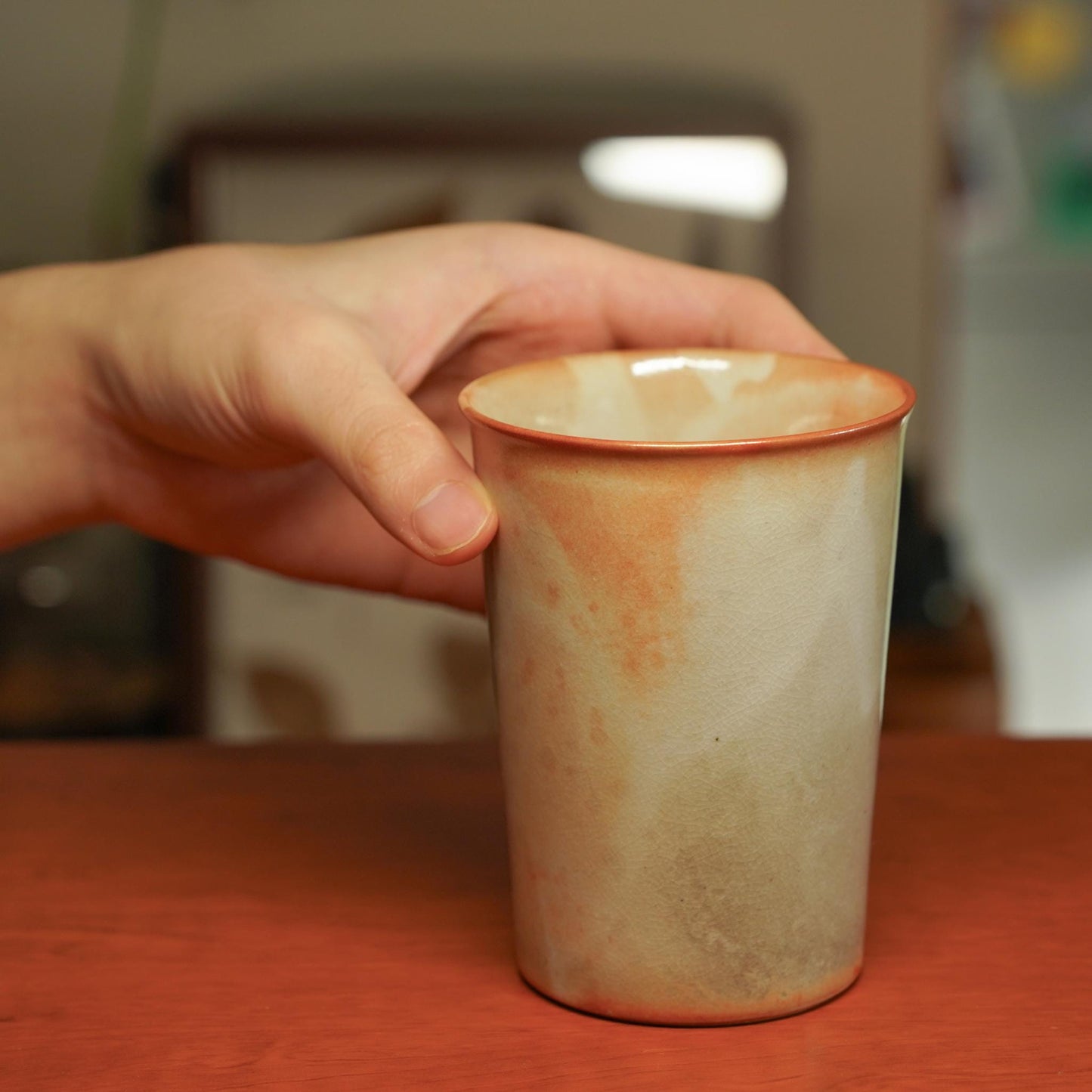 Orange and Flame Red kiln change Ceramic Cup tea coffee mug, fire texture and unique glaze,handmade pottery,stoneware,Travel Tumbler