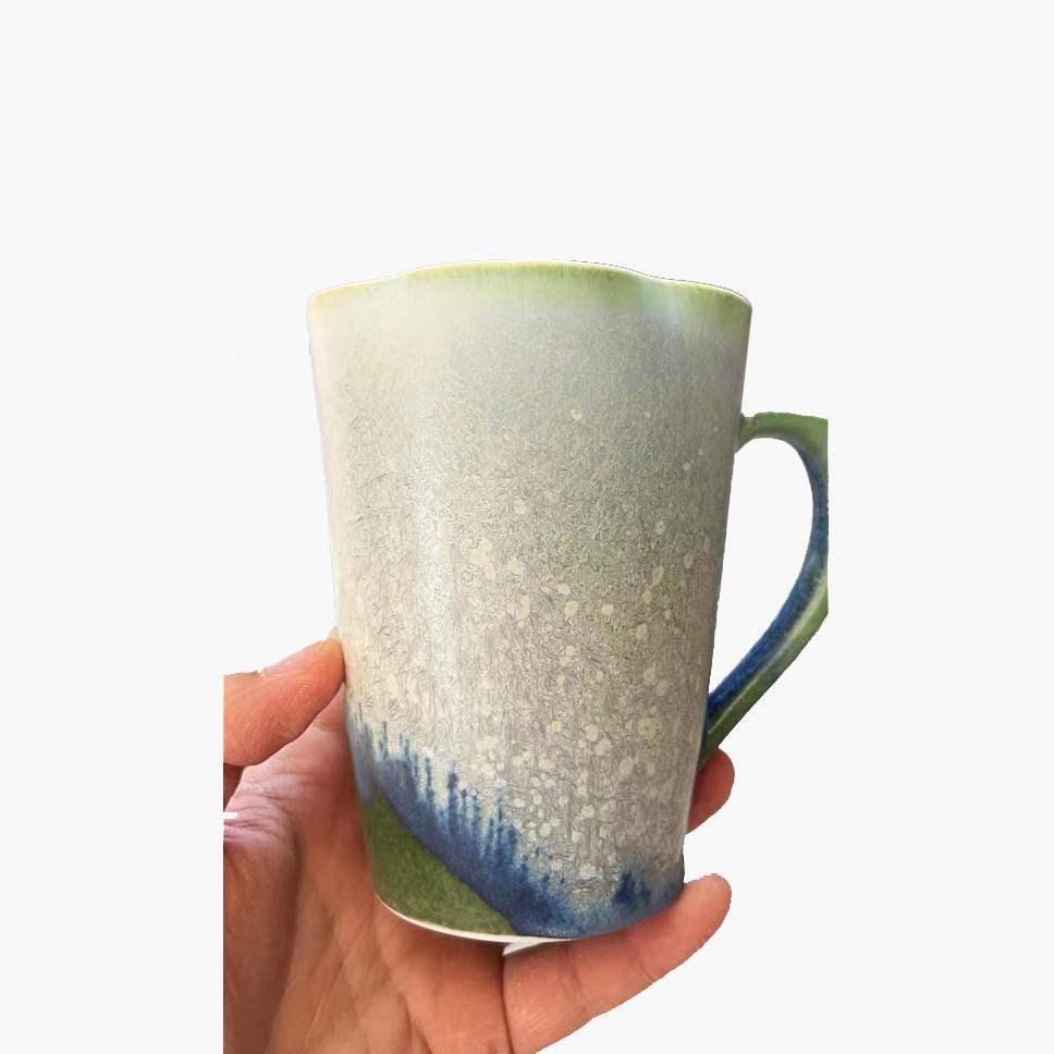 10oz ceramic mug, Two Glaze Colors, pottery mug with snowflake design, handmade coffee cup, tea mug, Red Mug,Blue Mug,coffee lover, gift mug