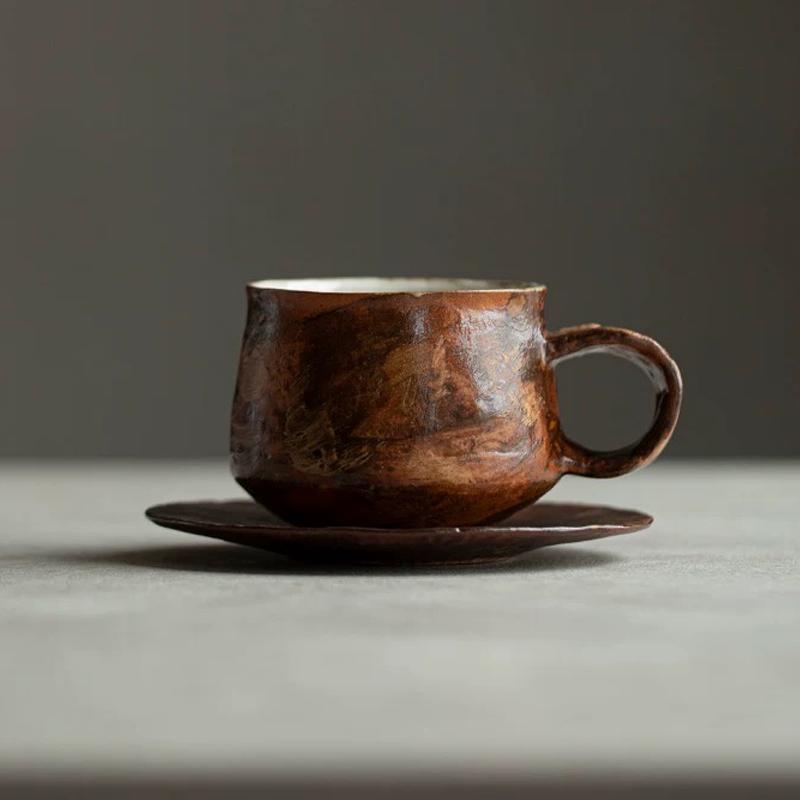 Ceramic Mug with Saucer,Make-up clay mug set,tea cup with saucer, expresso mug set ,5oz Latte Mug set,Mug with handle,Coffee Lover Gift