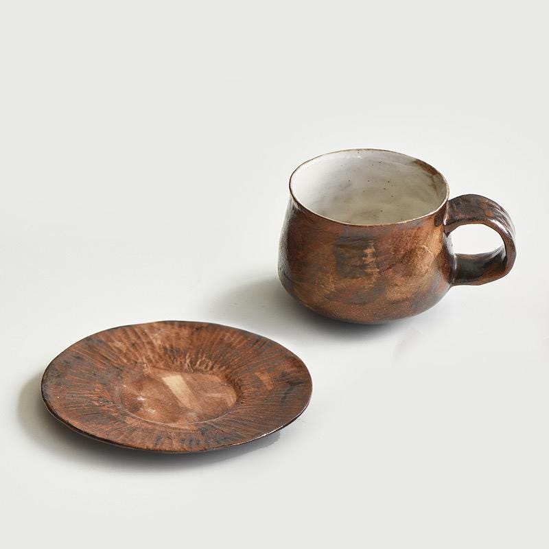 Ceramic Mug with Saucer,Make-up clay mug set,tea cup with saucer, expresso mug set ,5oz Latte Mug set,Mug with handle,Coffee Lover Gift