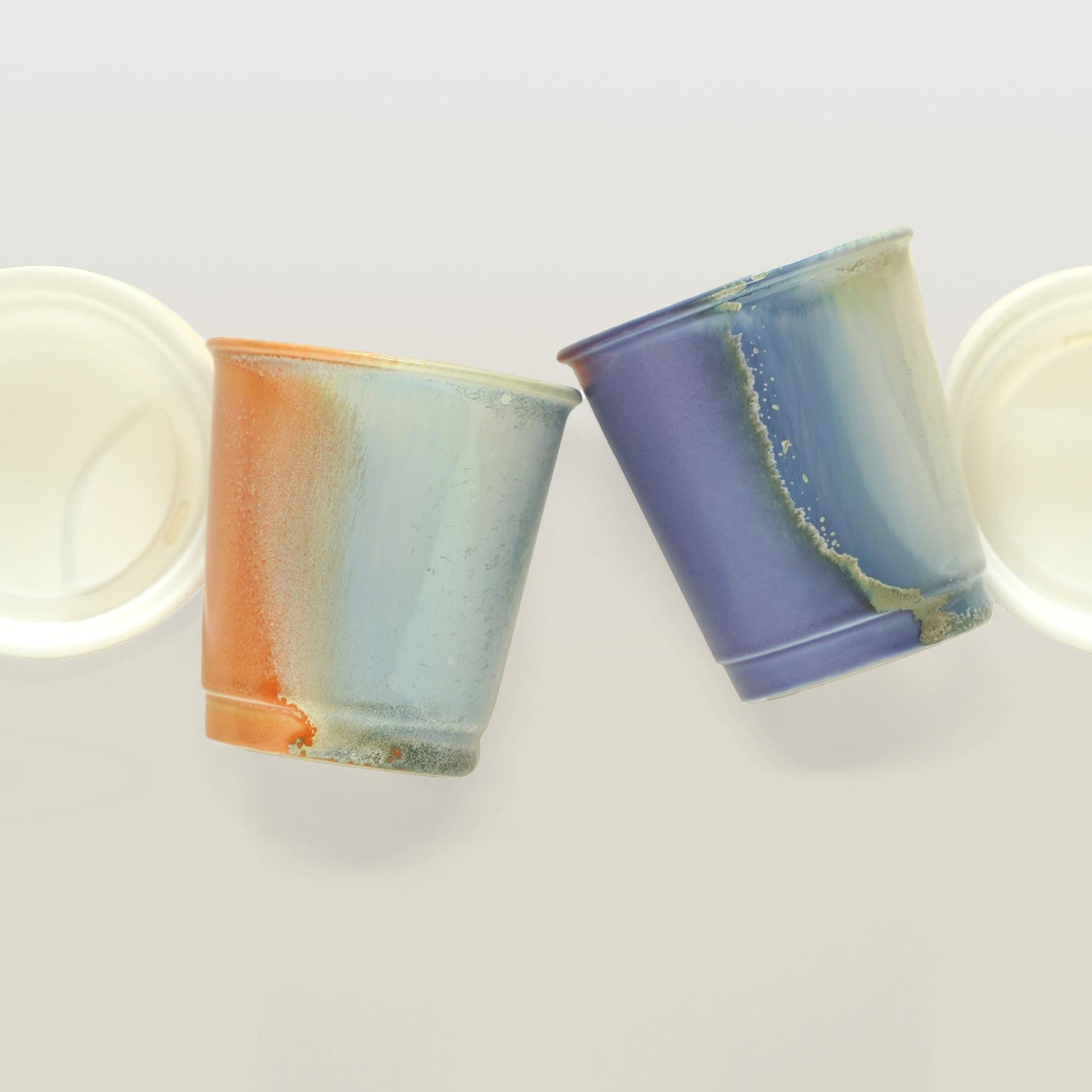 the glaze of purple orange comparison  reusable to-go mug with white lid -  smoothies. Ergonomic grip, eco-friendly stoneware.