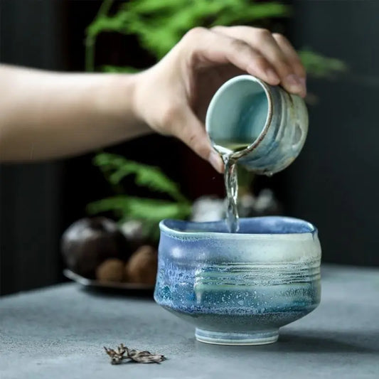 Blue Ceramic Matcha Bowl Set with Spout,Bamboo Whisk and Chasen Holder,matcha tea kit,matcha set,Organic mixing bowl ,400ml serving bowl