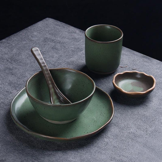 Handmade dinnerware, Organic Dinner tableware,  Stoneware Style, Dinner set, Ceramic plate 5-Piece Set, plates, bowls, mugs, spoons MUDxHAND