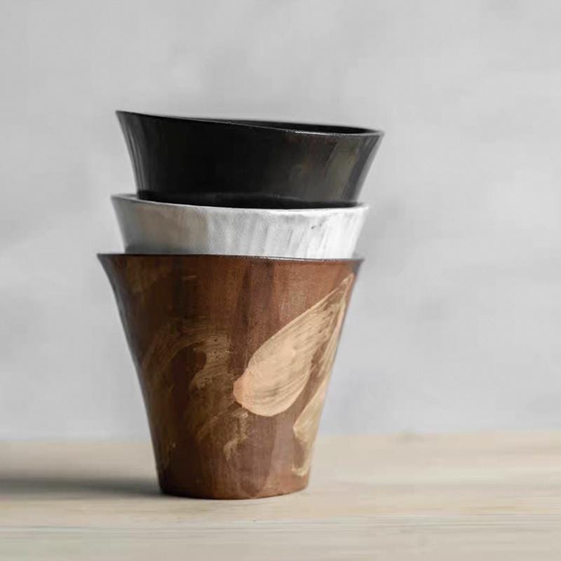 Ceramic cup set of 3,Engobe pottery cup set,Hand-Painted Ceramic Mugs ,6oz Iced Coffee Cup set,tea cups,Artisan Pottery Mu,Wabi-Sabi ceramic