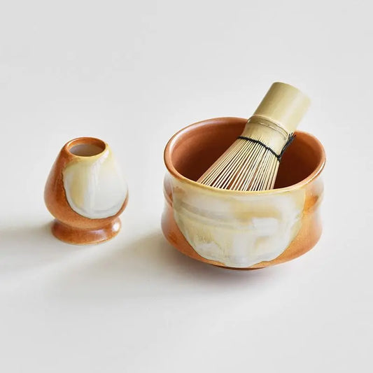 Brown Ceramic Matcha Set with Bamboo Whisk and Chasen Holder, matcha tea gift, matcha bowl Set,Matcha Kit Gift for her,Organic mixing bowl