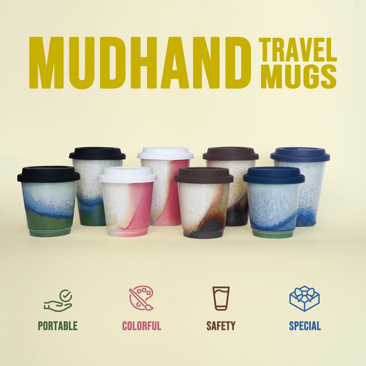 Vibrant Hand-Glazed ceramic coffee mug - Blue, green,red, brown, chocolate  Food-Safe Ceramic Ceramic Travel Cup