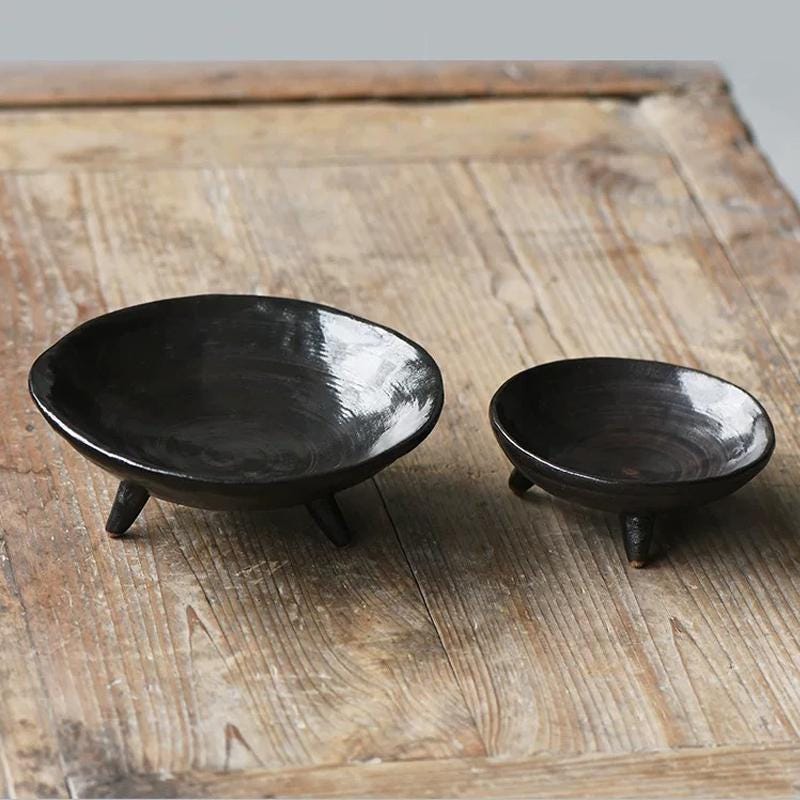 Palo Santo Burner with foot, Ceramic plate, Sushi plate with three foot,cone incense holder, wabisabi incense holder, ceramic dish set MUDxHAND