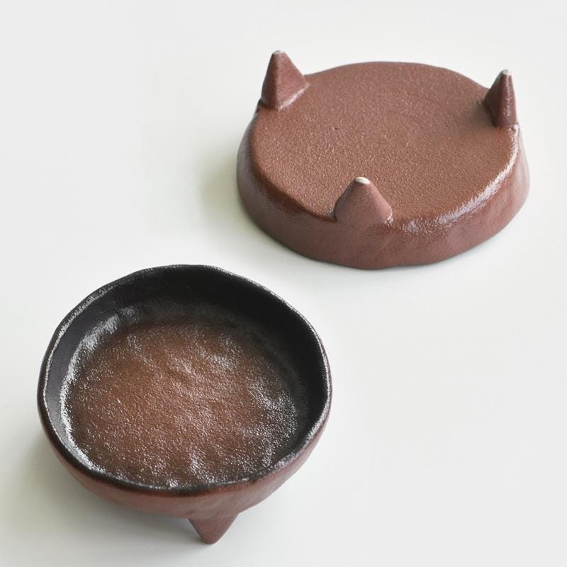 Handmade Ceramic Sushi Plate: Wabi Sabi Candle Holder, Rustic Decor, small plate for tapas, candle holder, wax&candle holder for halloween MUDxHAND
