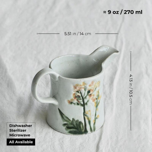 Hand-Painted Floral Ceramic Pitcher: Rustic Kitchen Decor, coffee and milk pot, Milk Pitcher, Ceramic Creamer Pot, vintage coffee jug MUDxHAND