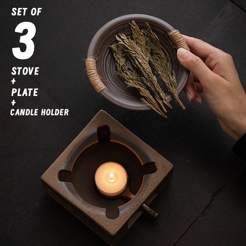 Wax melt Burner Black Green : Aromatherapy Oil Diffuser gift set, Wax melt Burner,Fragrance Diffuser, Palo Santo Burner,candle holder MUDxHAND