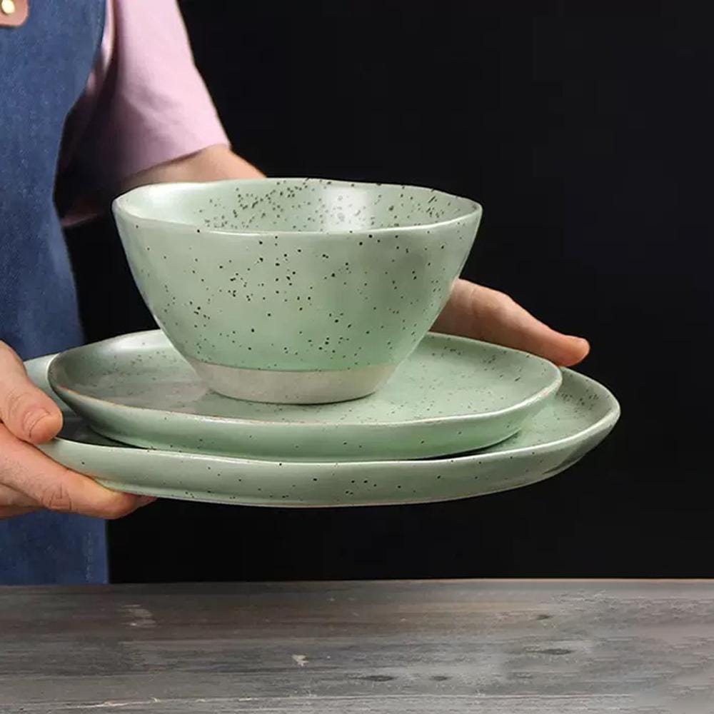 Dinnerware Bowl and plate set of 3, 7 color of tableware set, Ramen bowl，salad plate set MUDxHAND
