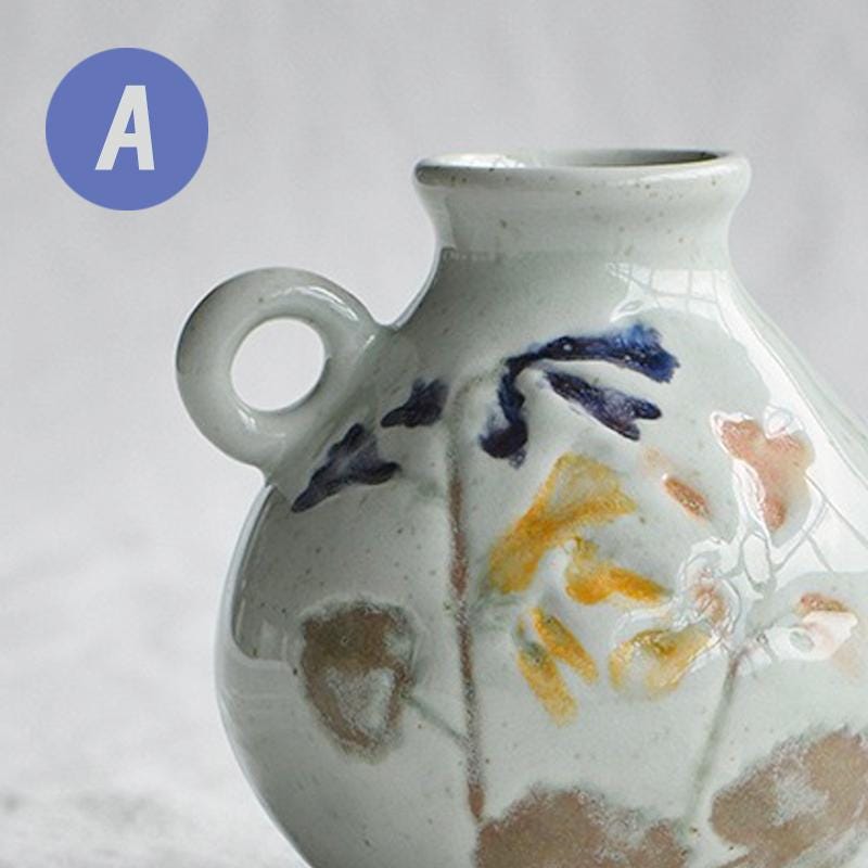 Handmade Ceramic Vase with Hand-Painted Floral Design–Rustic Style, Retro Pottery vase, Miniature Pottery Vase for Mom, Dry flower vase MUDxHAND