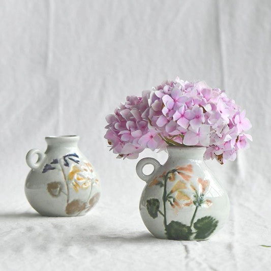 Handmade Ceramic Vase with Hand-Painted Floral Design–Rustic Style, Retro Pottery vase, Miniature Pottery Vase for Mom, Dry flower vase MUDxHAND