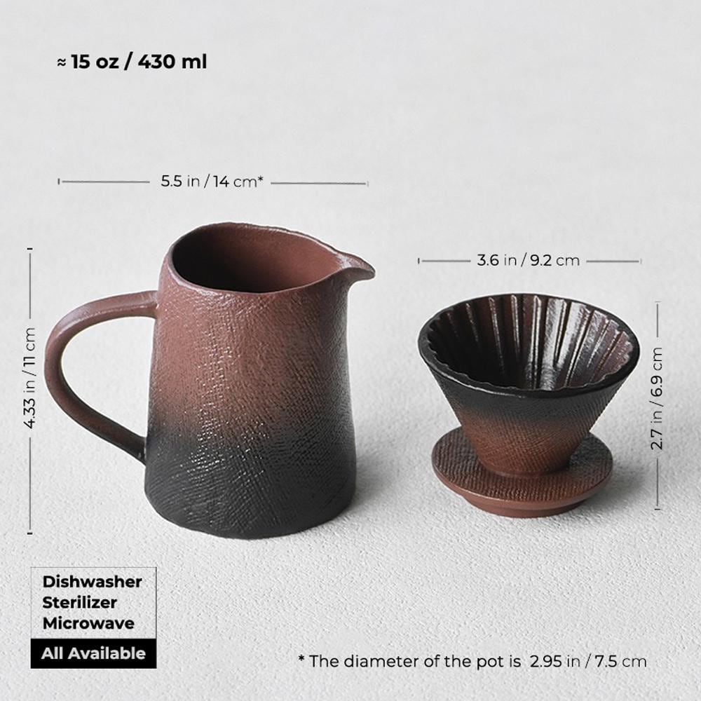 Coffee dripper set, V60, Pour Over, Dark green red & black Coffee Server set,coffee Dripper,Pour Over, Coffee Gift Set, artwork gift for her MUDxHAND