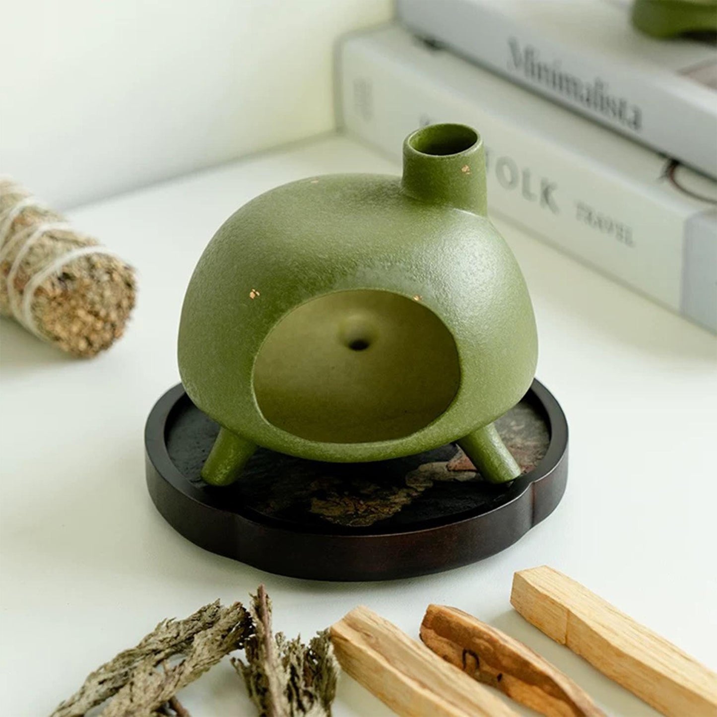 Green Ceramic Burner, Aromatherapy Oil Diffuser, Ceramic burner, fragrance burner, Fragrance Diffuser, Roast Oven MUDxHAND