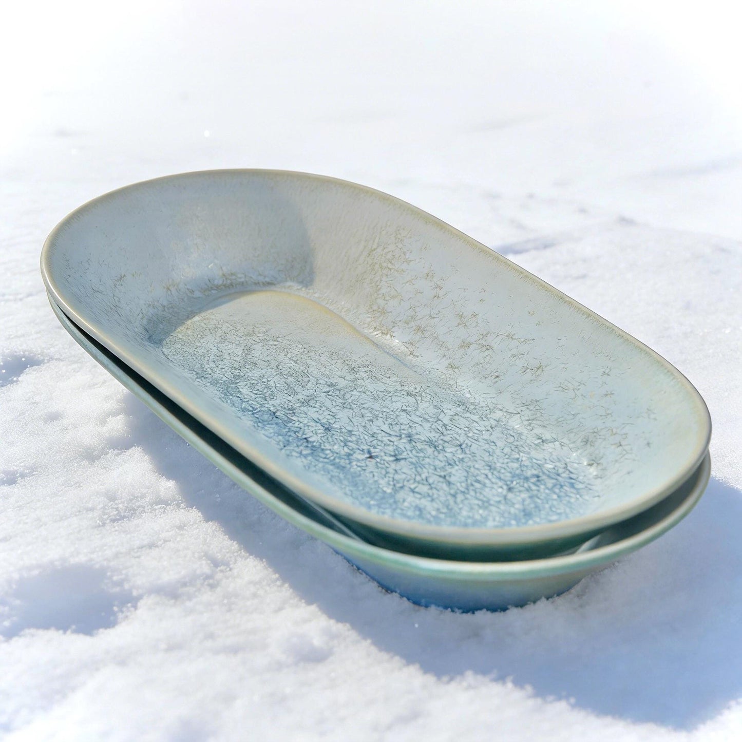 Handmade Rectangular Ceramic Plate - Midnight Snowflake-  Pottery tableware, Dinner Sushi Noodles Plate: Long Dinner Serving Dishes MUDxHAND
