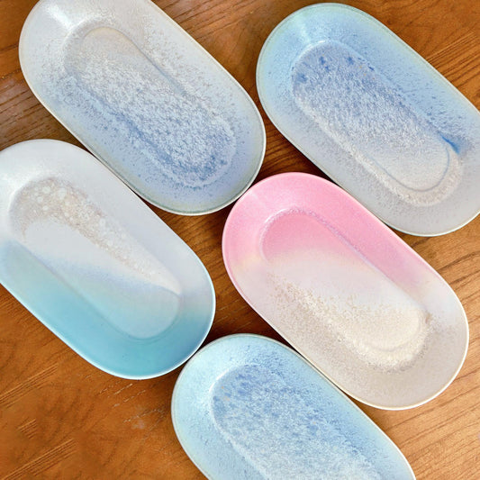 Handmade Ceramic Deep Plate: Colorful Snow Plate, Fish Plate, Pie Plate, Dinner Plate for Tapas,Long Dinner Plate, Tableware Set MUDxHAND