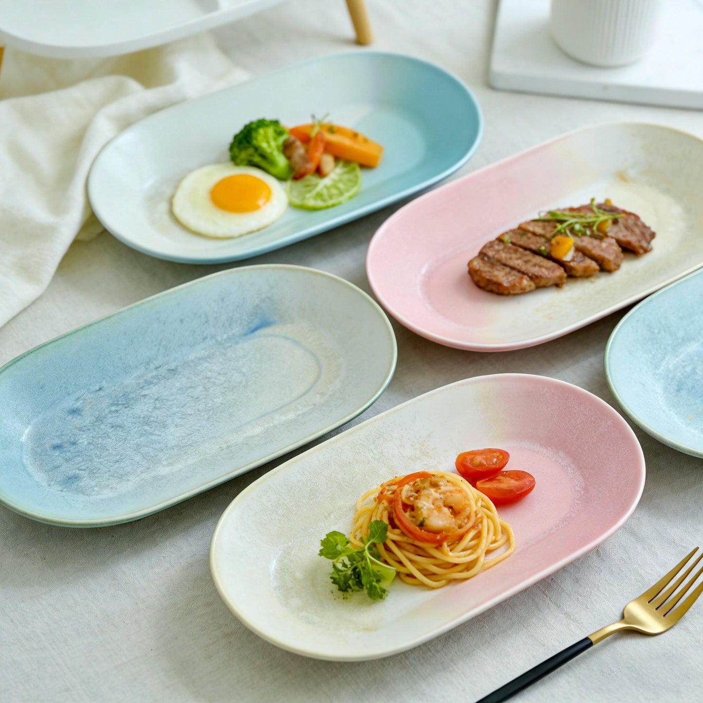 Handmade Ceramic Deep Plate: Colorful Snow Plate, Fish Plate, Pie Plate, Dinner Plate for Tapas,Long Dinner Plate, Tableware Set MUDxHAND