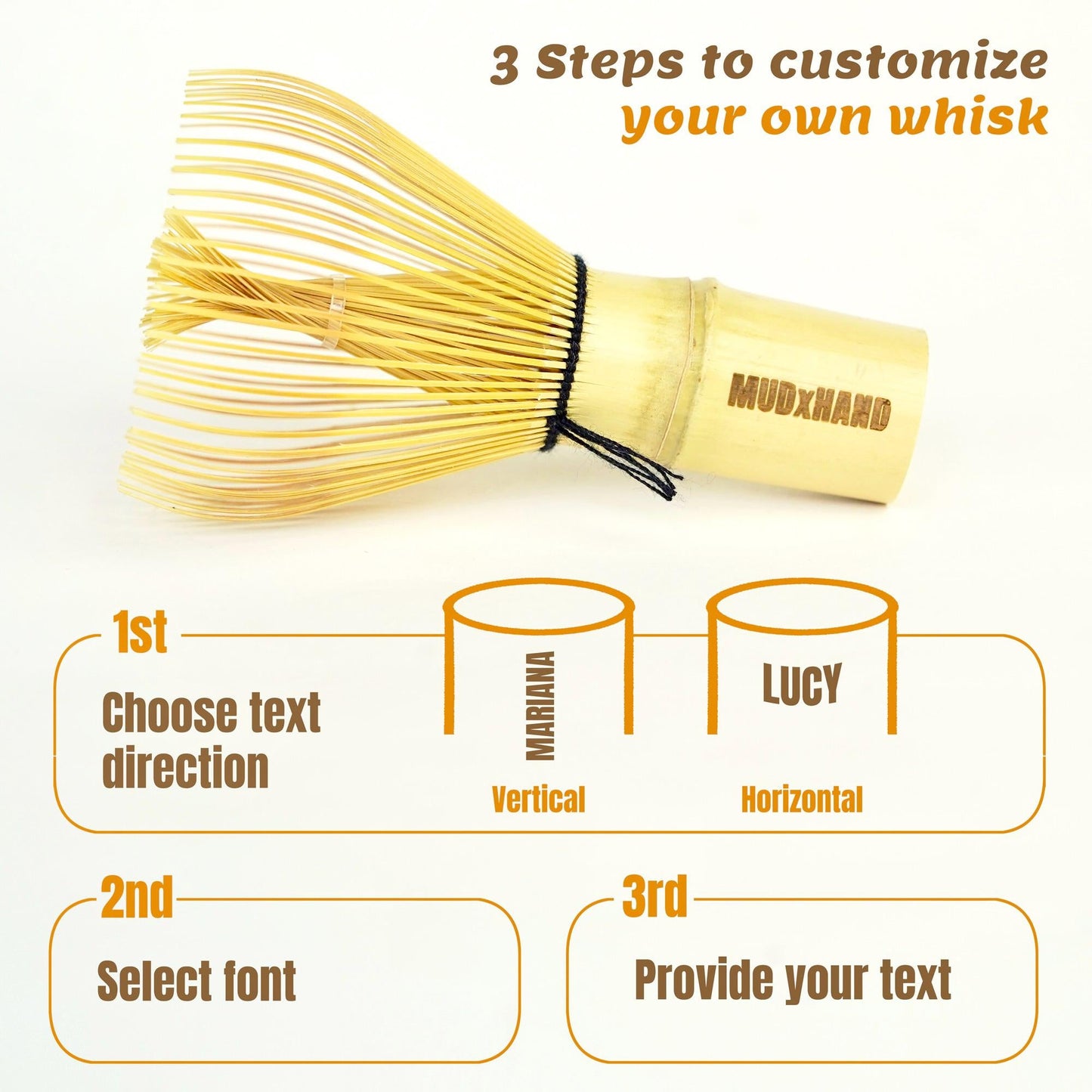 Custom Engraved Premium Matcha Whisk, Handmade Chasen Whisk, Personalized Bamboo Whisk, Matcha Stirrer, Gift for Matcha Lover MUDxHAND