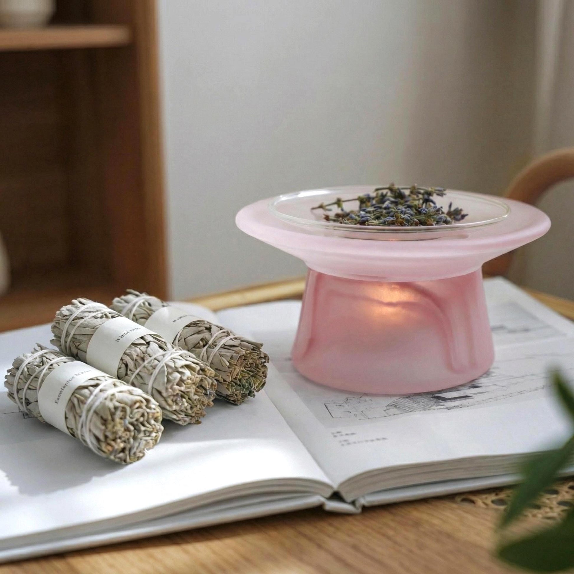 Frosted Glass Aroma Diffuser: Aromatherapy Diffuser, Essential Oil Burner, Glass Candle Holder, Palo Santo Burner, Wax melt Burner MUDxHAND