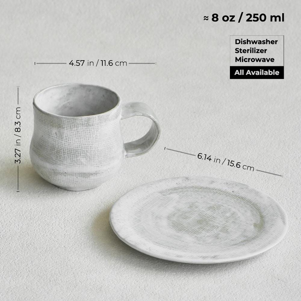 Ceramic Coffee Mug with Saucer Set: Espresso Cup, Textured Glaze Three color MUDxHAND