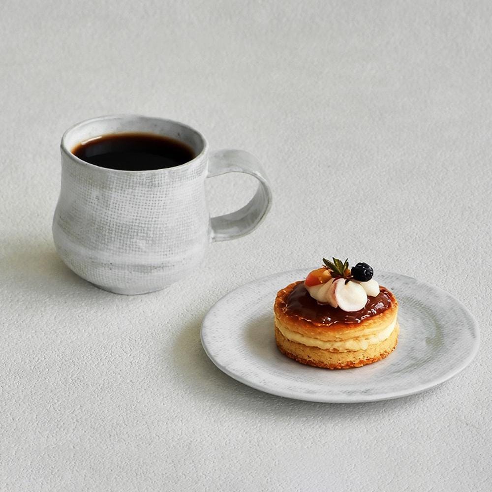 Ceramic Coffee Mug with Saucer Set: Espresso Cup, Textured Glaze Three color MUDxHAND