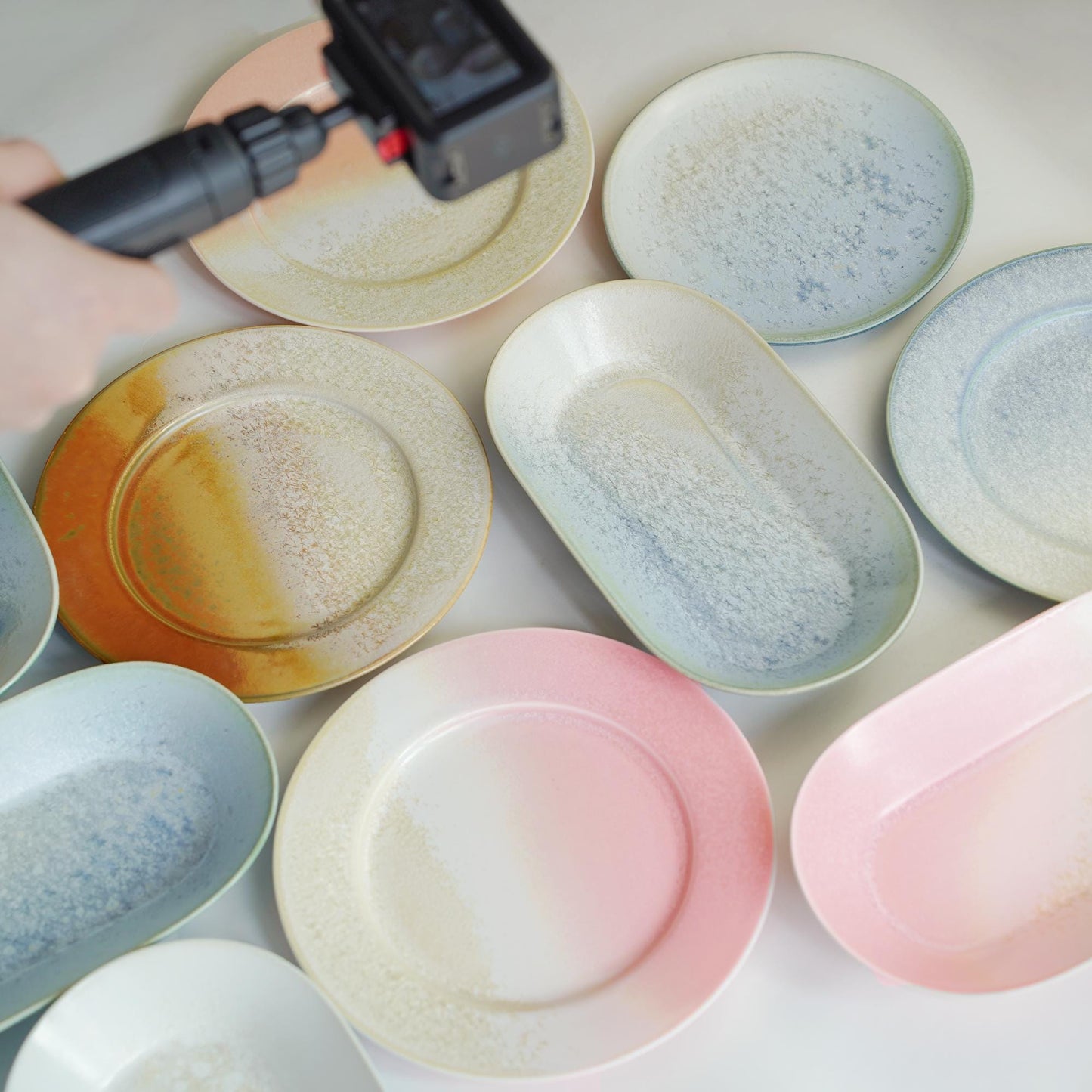 Handmade Serving Dish: Colorful Snow Glaze Plate, Plate for tapas, 8 inch Dinner Plate, Tableware Set MUDxHAND
