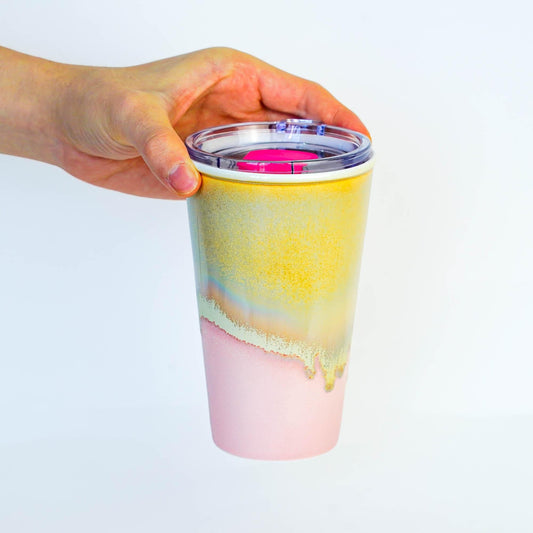 Ceramic Travel Mug With Lid, Pink Ceramic To Go Mug, 15oz Pottery TO Go Mug,  handcrafted mugs, Birthday Gift For Her MUDxHAND